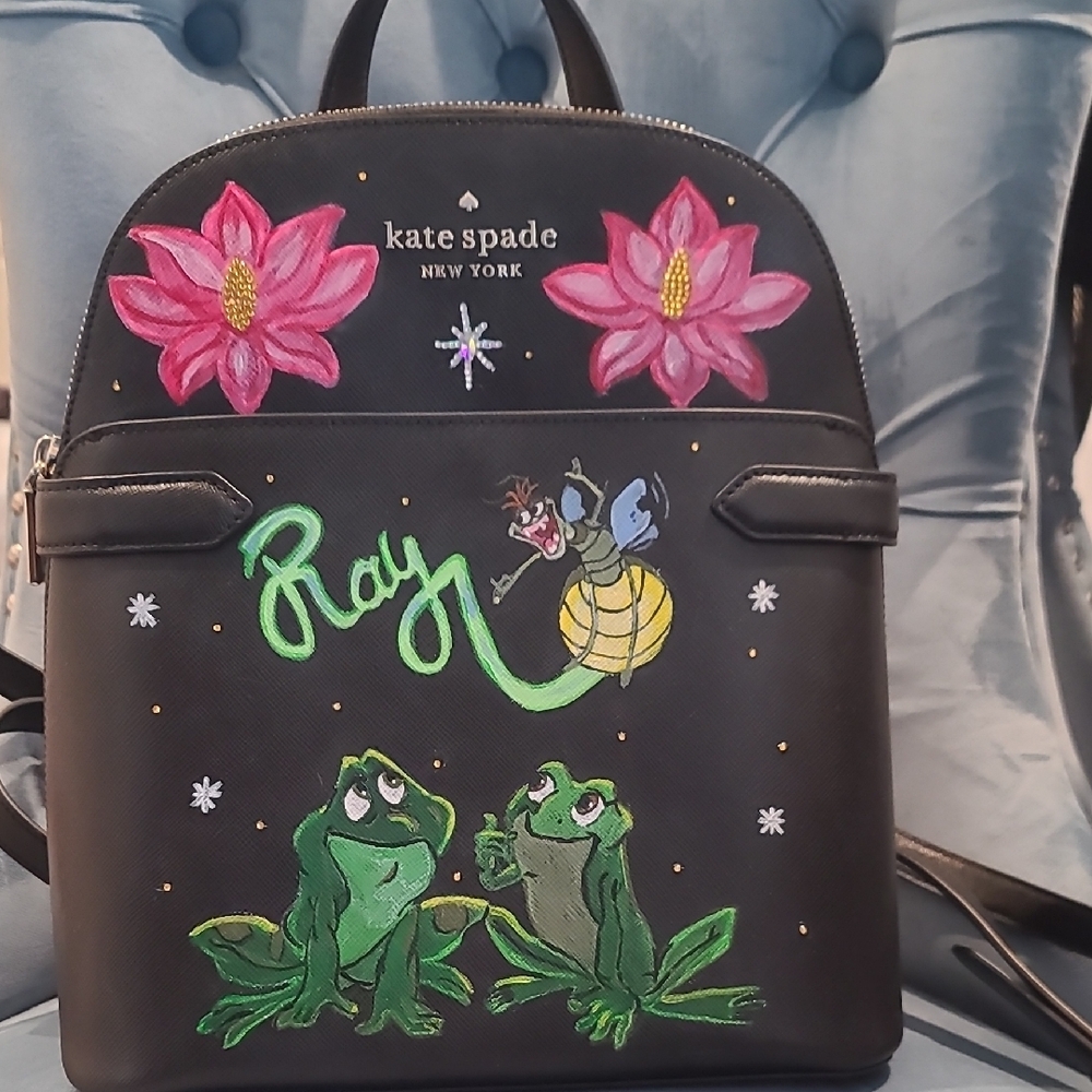 Kate Spade Black and Pink Backpack with Artistic Floral Design